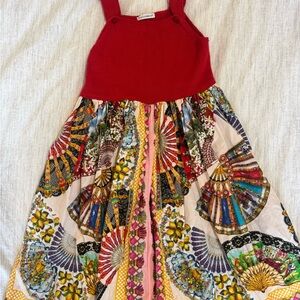 Dolce & Gabbana Red Top Multicolor Fan-Print Girls' Dress